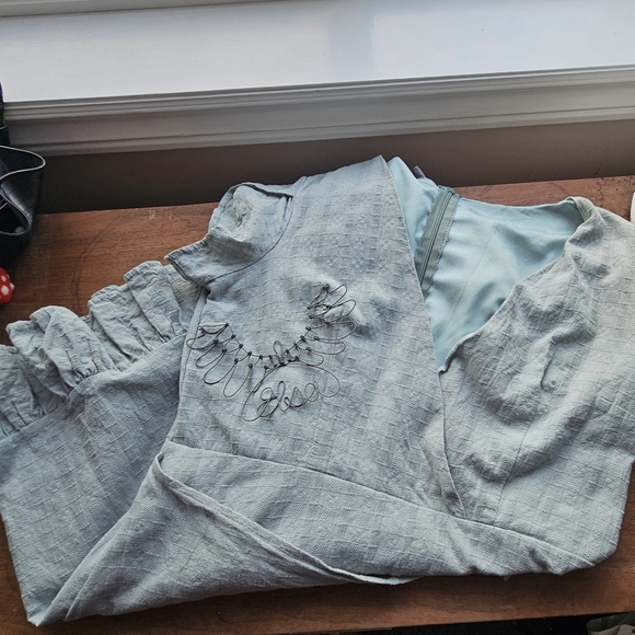 Unbranded light green faux wrap dress with tie and tulip sleeve est. Sz  L - Picture 1 of 13